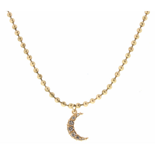 16" Clear Crystal Moon on Gold Ball Chain Necklace