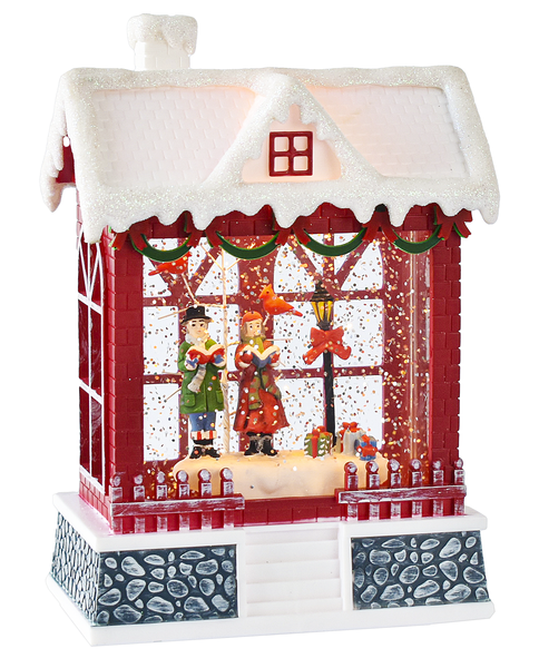 LED Light Up Shimmer House With Carolers & Santa Figurines In Assorted 2 Styles