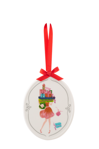 Glam Girl With Gifts Oval Disk Ornaments