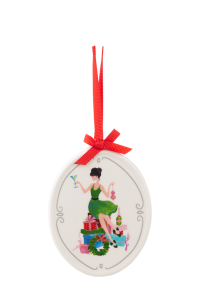 Glam Girl With Gifts Oval Disk Ornaments