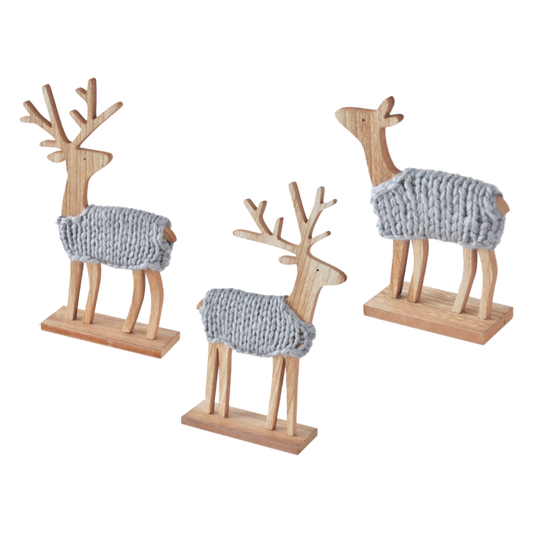 Deer With Knit Sweater Figurine In Assorted 3 Styles