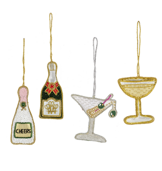 Beaded Champagne & Cocktail Ornament In Assorted 4 Styles