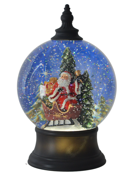 LED Light Up Rotating Shimmer Flying Santa in Sleigh Globe