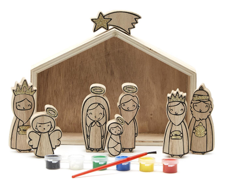 Nativity 9 Pc Keepsake Set with Paint and Brush in Gift Box