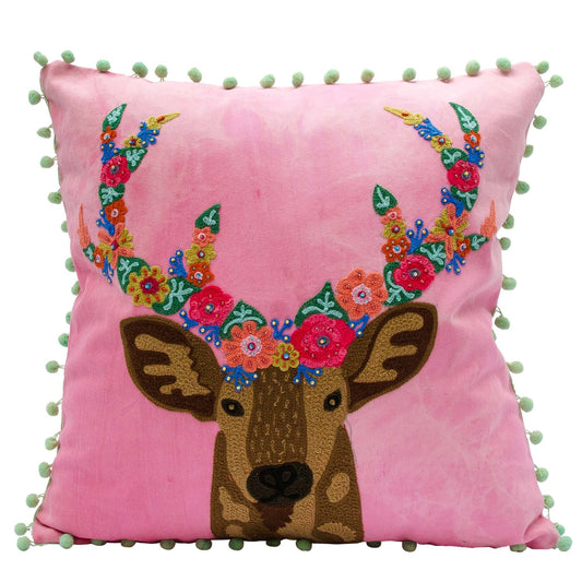 Bejeweled Reindeer Embroidery Pillow