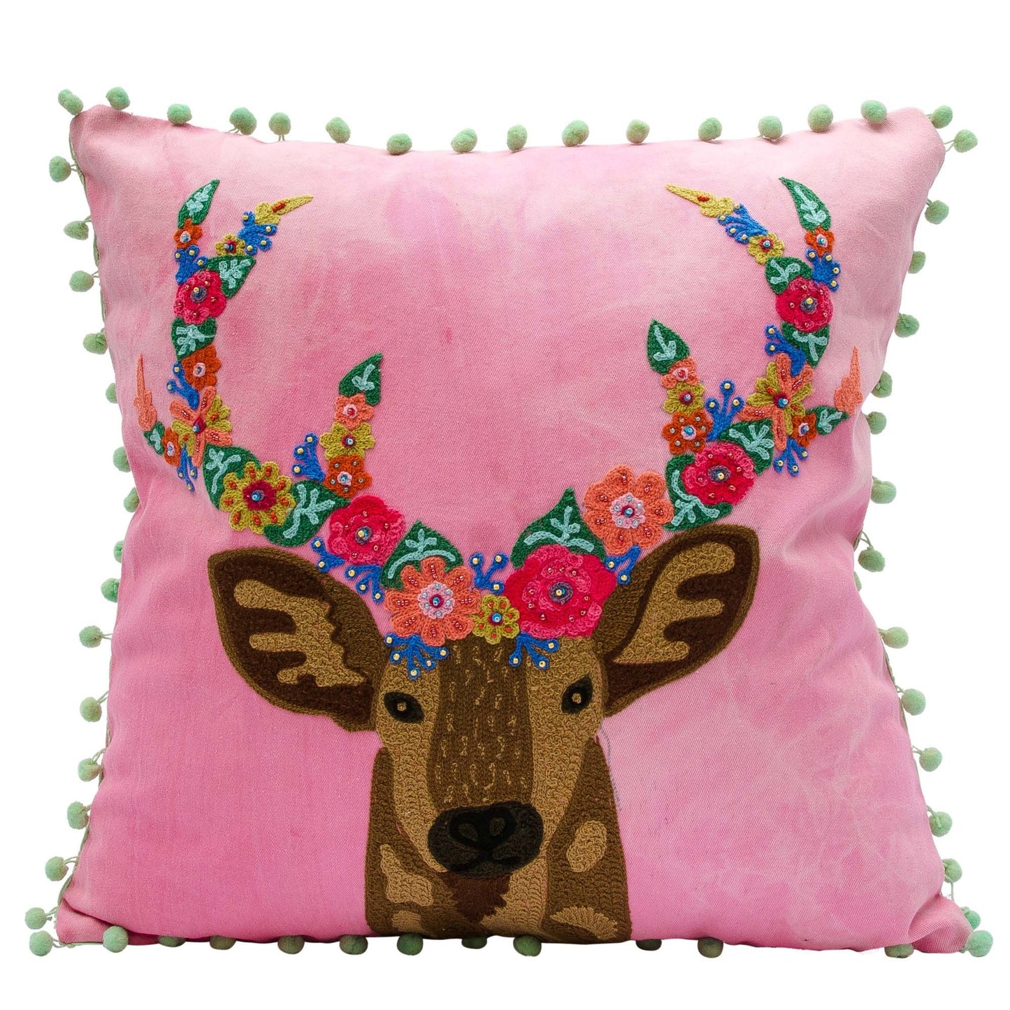 Bejeweled Deer Embroidery Pillow