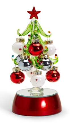 Hand-Blown Glass Light Up Tree With Ornaments-Red/Silver/White
