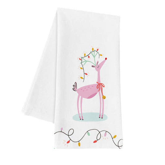 Pink Reindeer Tea Towel