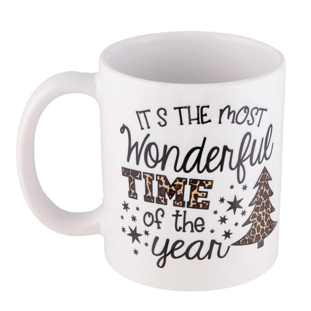 "Its the Most Wonderful Time of the Year" Leopard Print Christmas Mug - Pink Julep Boutique