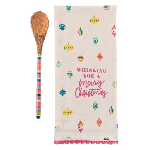 Whisking You A Merry Christmas Tea Towel And Wooden Spoon Set